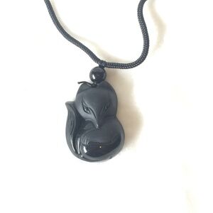 Black Stone Fox Necklace